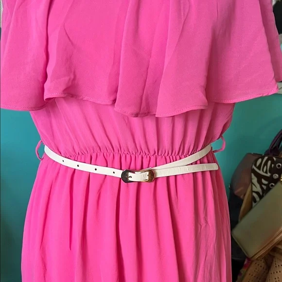 Elegant Pink Off-Shoulder High-Low Dress - Picture 2 of 4